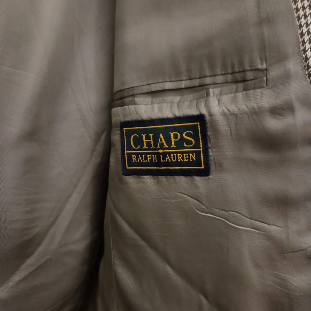 Chaps‎ Ralph Lauren Men's Tan Houndstooth Blazer Size 44 TALL